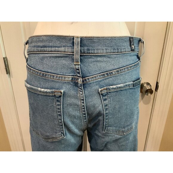 7 For all Mankind Med Wash "The High Waist Ankle Skinny" Jeans W/ Stripe, Sz 29 - Picture 6 of 10